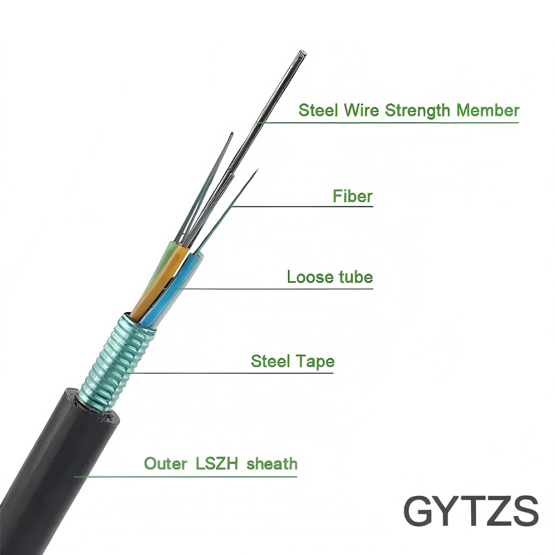 GYTZS في الهواء الطلق الذين تقطعت بهم السبل أنبوب فضفاض الصلب الشريط المدرعة LSZH قناة مثبطات اللهب كابل الألياف الضوئية تحت الأرض
