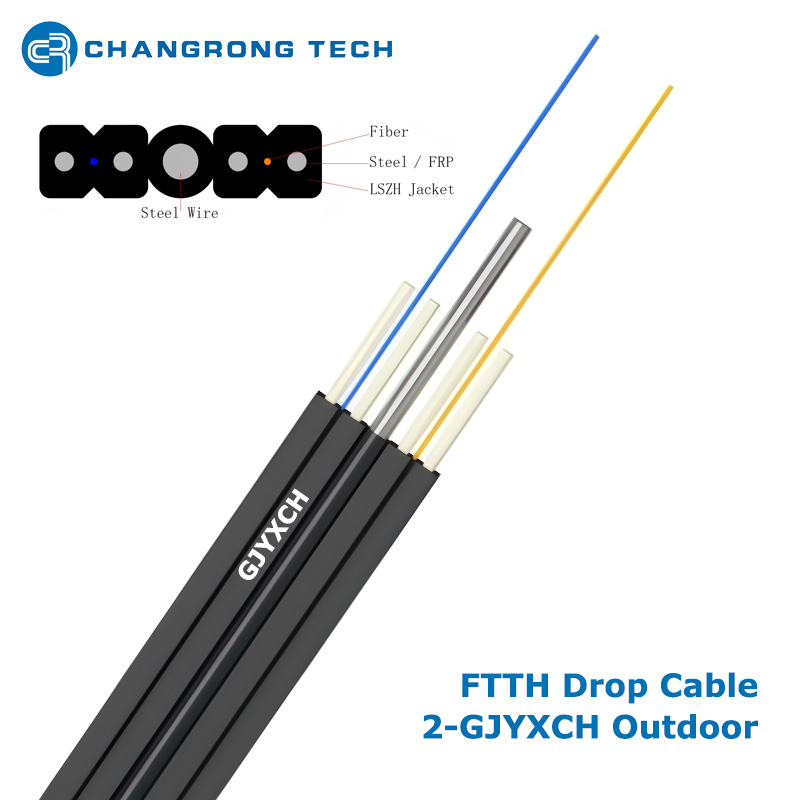 كابل إسقاط الألياف مزدوج الطيران 2-GJYXCH FTTH خارجي 2.0*8.0 مم