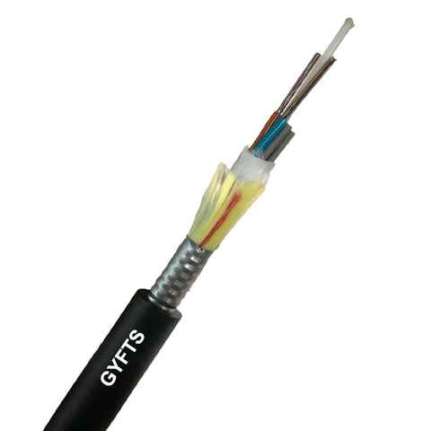 C&acirc;ble optique renforc&eacute; de fibre de conduit souterrain de fil d'aramide blind&eacute; de bande d'acier ondul&eacute; de GYFTS